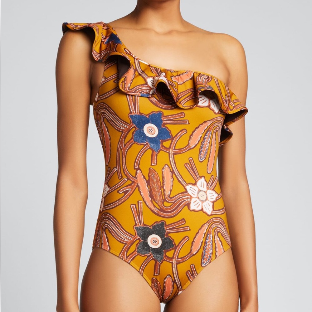 Ulla Johnson Martina Ruffle One-Piece Swimsuit - Citrine XS